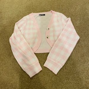 Shein Pink and White Gingham Cardigan